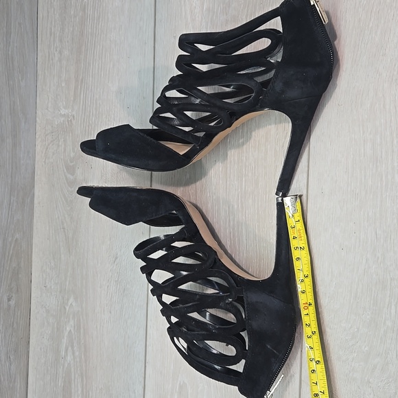 Vince Camuto Women Black Suede Strappy Heels Open Pump Toe Shoes Sz 8M - Picture 8 of 12